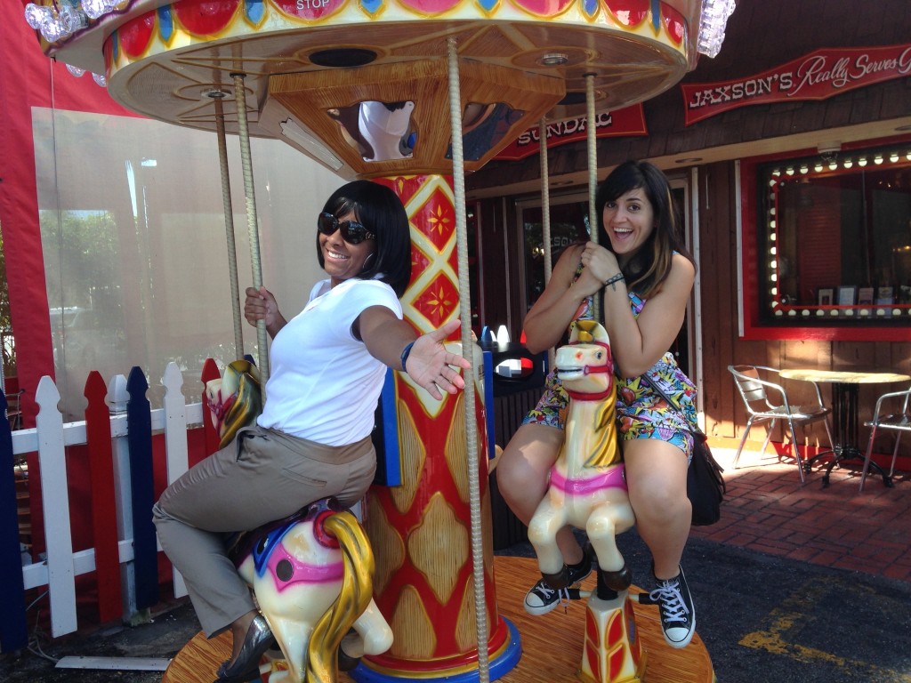 Yolanda and Merly on Merry-Go-Round at Jaxon's